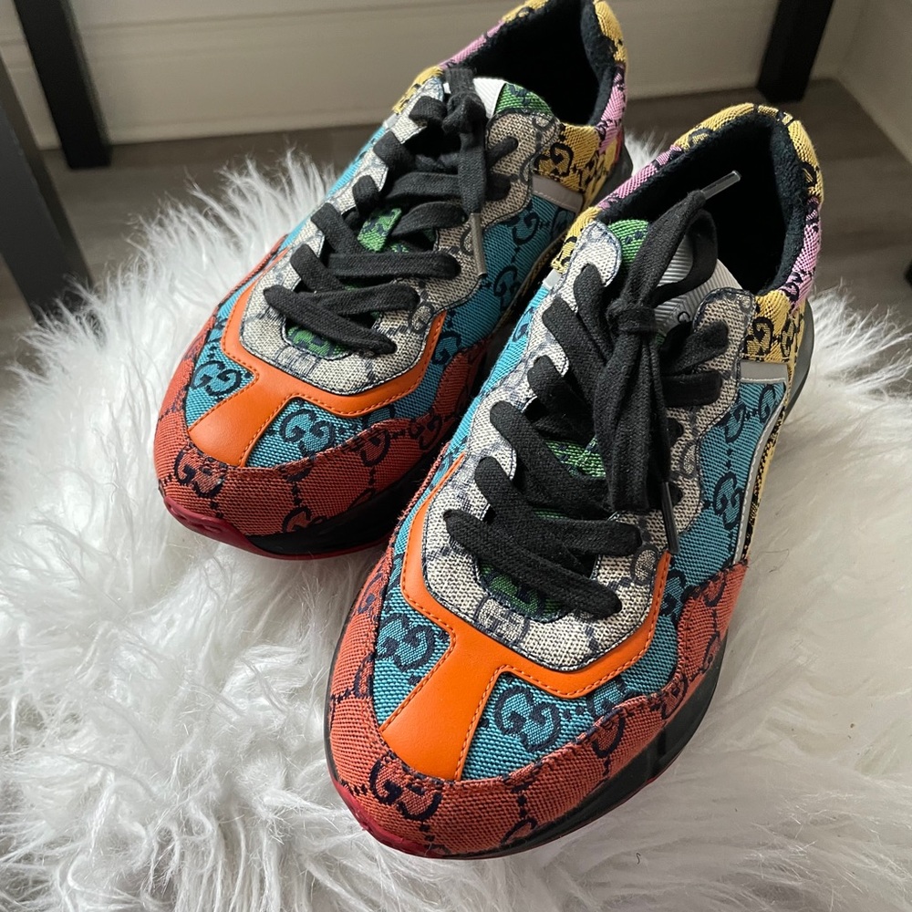 Authentic Gucci Rython multicolor tennis shoes size 37.5 like new , womens 8